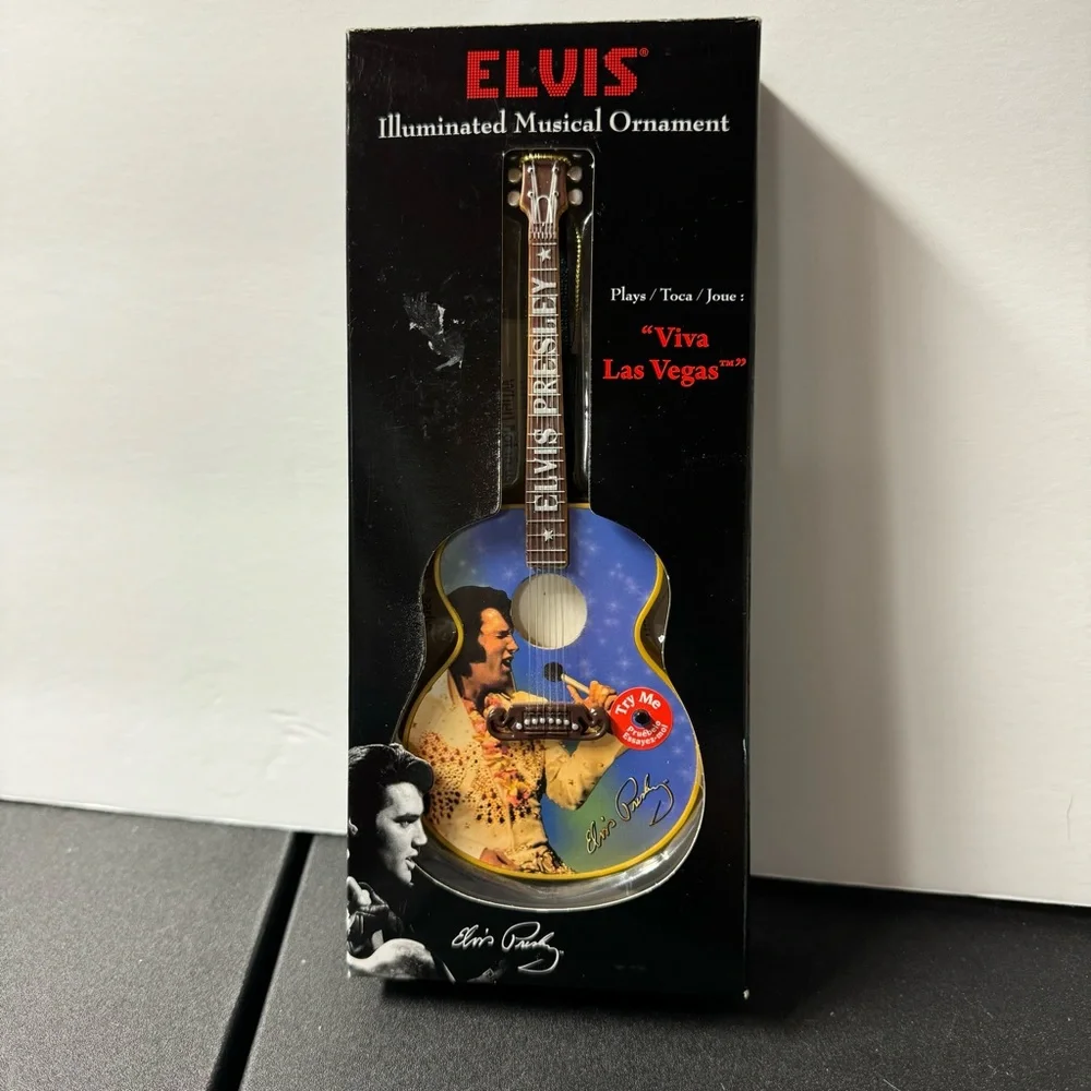Elvis guitar‎ ornament playing Viva Las Vegas. New in box